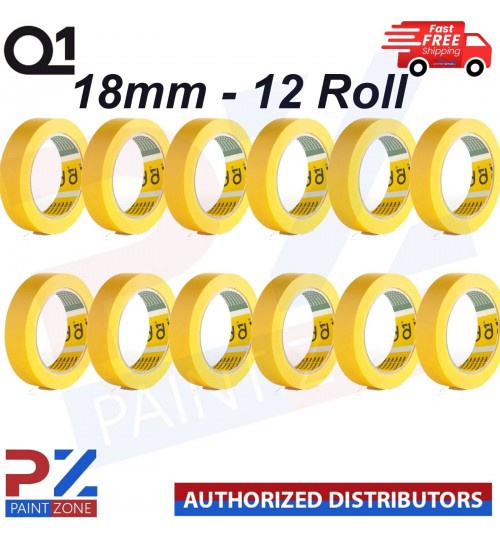 Q1 PREMIUM AUTOMOTIVE MASKING TAPE YELLOW TAPE ROLL 18mm x 50mm - 12 ROLL